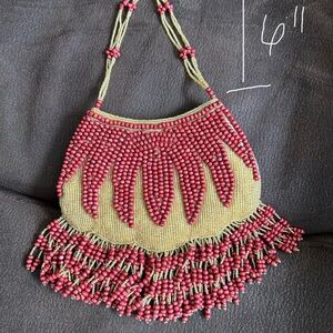 Red and Gold Beaded Women's Bag